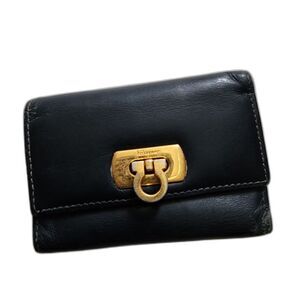 Salvatore Ferragamo Gancini Black Leather 6/3 Key Case Card Holder